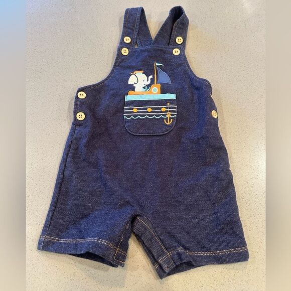 Unbranded Other - Pekkle Baby Boy Blue Denim Sailboat Pocket Shortall Overall Size 18M